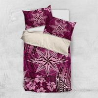 Vintage Tonga Tribal Ngatu Pattern Bedding Set With Pacific Floral Pink Art LT9 US Twin 172cm x 218cm Pink - Polynesian Pride
