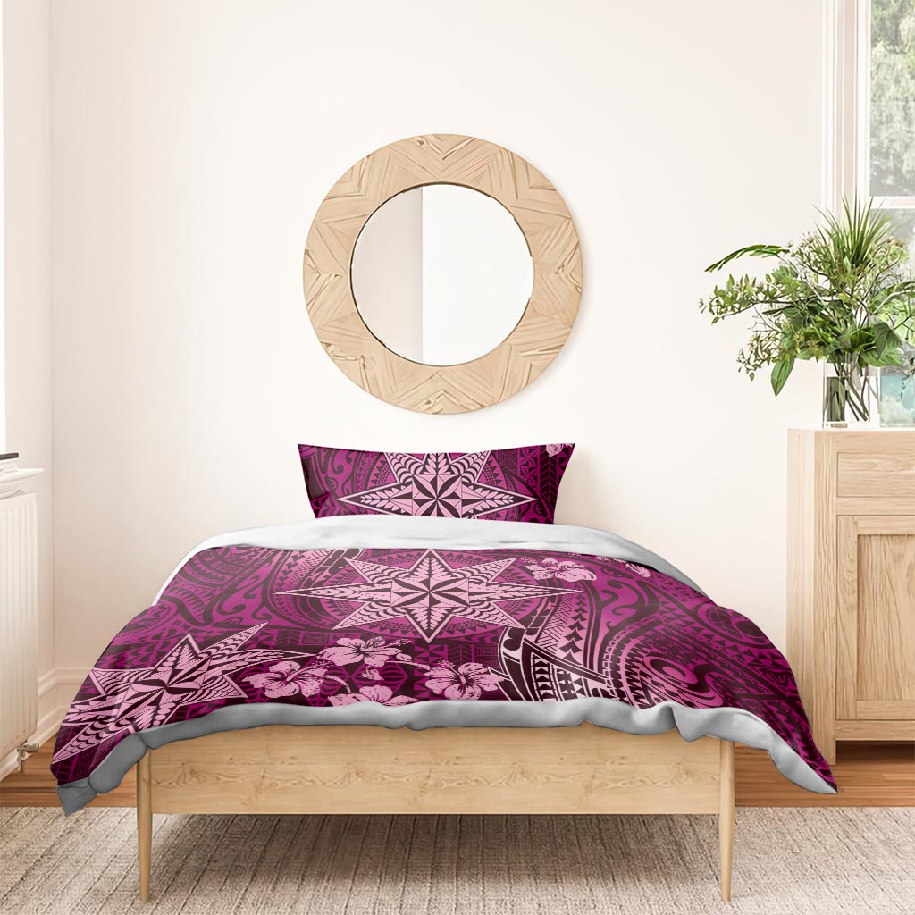 Vintage Tonga Tribal Ngatu Pattern Bedding Set With Pacific Floral Pink Art LT9 - Polynesian Pride