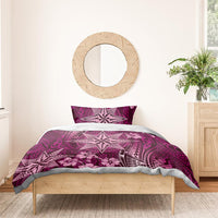 Vintage Tonga Tribal Ngatu Pattern Bedding Set With Pacific Floral Pink Art LT9 - Polynesian Pride