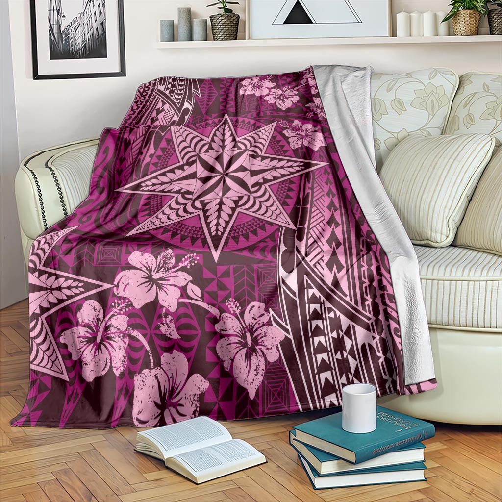 Vintage Tonga Tribal Ngatu Pattern Blanket With Pacific Floral Pink Art LT9 Pink - Polynesian Pride