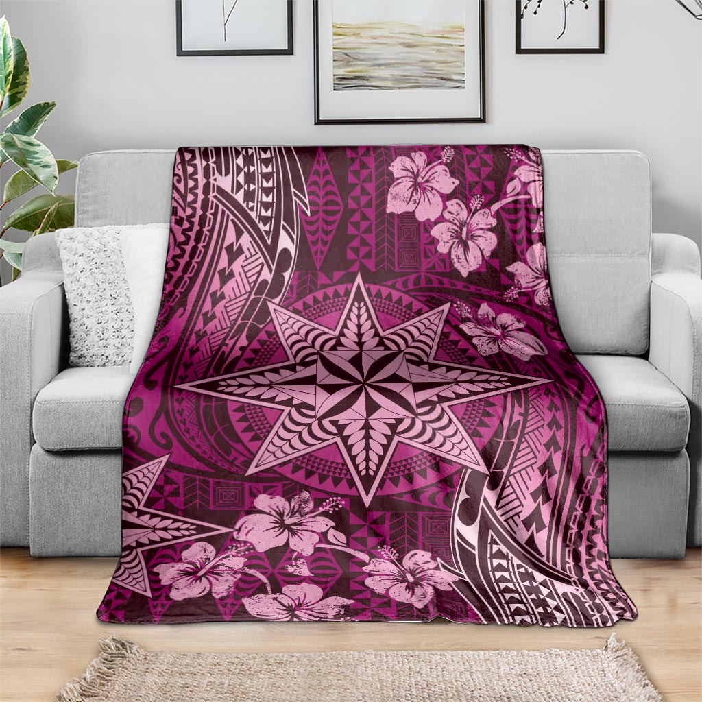Vintage Tonga Tribal Ngatu Pattern Blanket With Pacific Floral Pink Art LT9 - Polynesian Pride