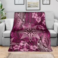 Vintage Tonga Tribal Ngatu Pattern Blanket With Pacific Floral Pink Art LT9 - Polynesian Pride