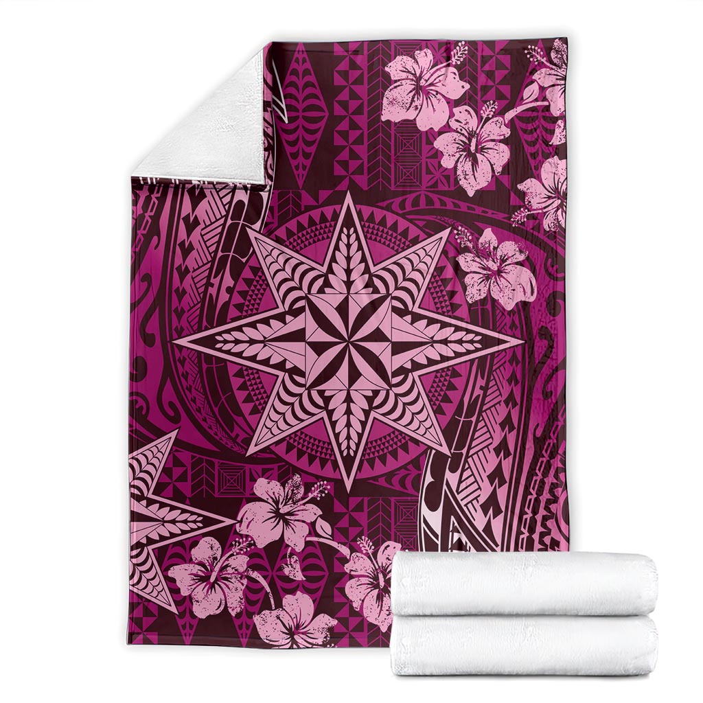 Vintage Tonga Tribal Ngatu Pattern Blanket With Pacific Floral Pink Art LT9 - Polynesian Pride