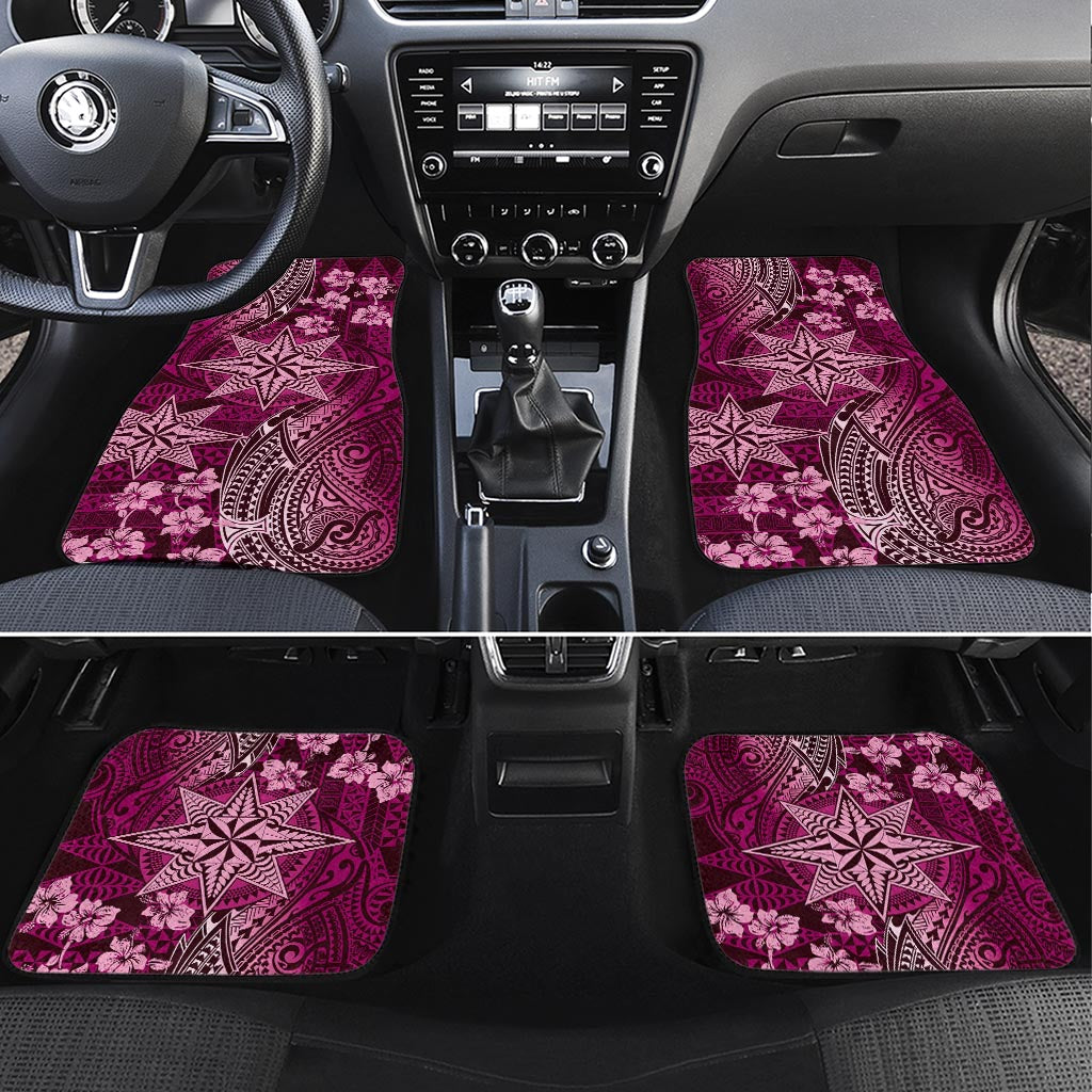 Vintage Tonga Tribal Ngatu Pattern Car Mats With Pacific Floral Pink Art LT9 Set 4pcs Pink - Polynesian Pride