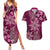 Vintage Tonga Tribal Ngatu Pattern Couples Matching Summer Maxi Dress and Hawaiian Shirt With Pacific Floral Pink Art