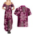 Vintage Tonga Tribal Ngatu Pattern Couples Matching Summer Maxi Dress and Hawaiian Shirt With Pacific Floral Pink Art