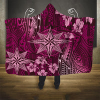 Vintage Tonga Tribal Ngatu Pattern Hooded Blanket With Pacific Floral Pink Art LT9 One Size Pink - Polynesian Pride