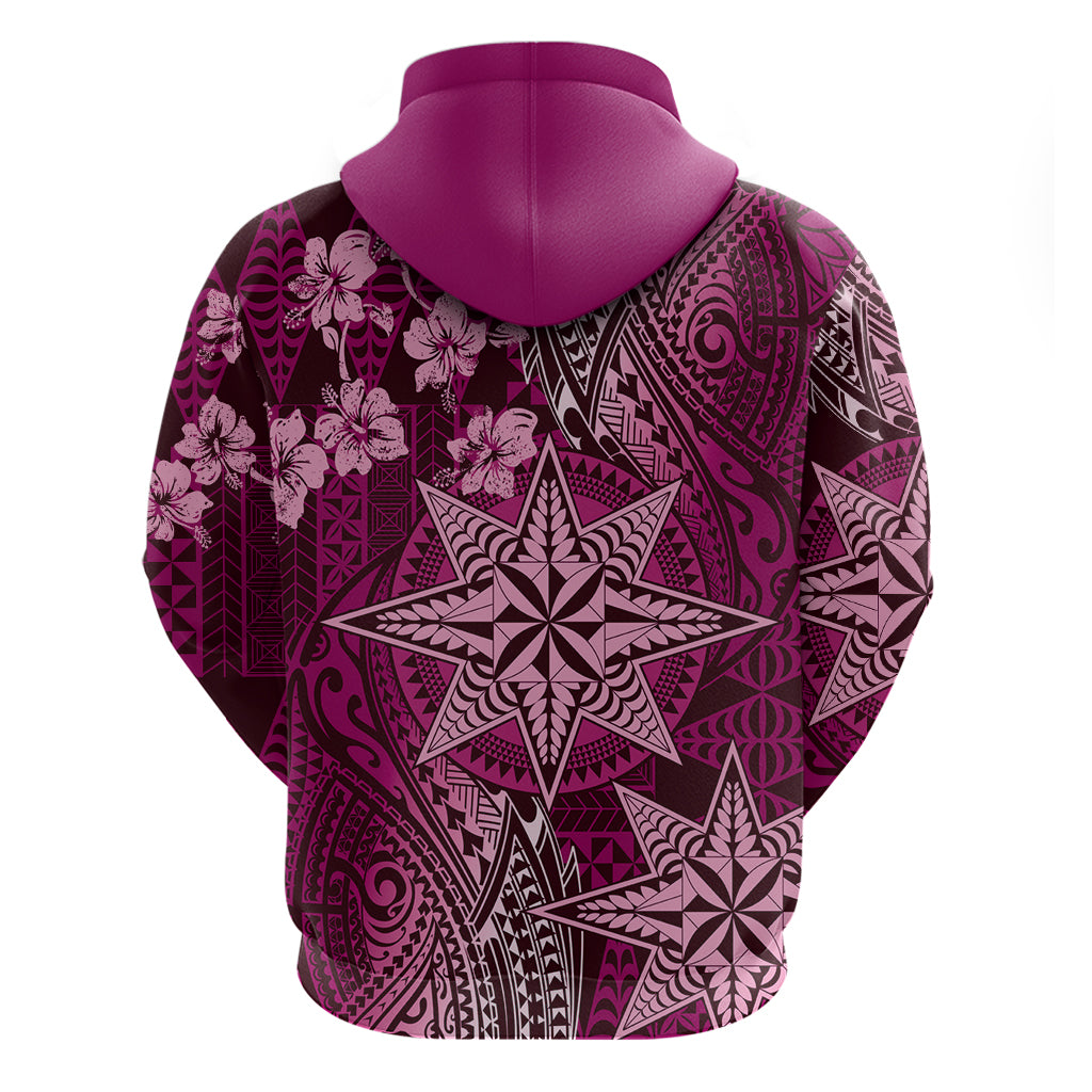 Vintage Tonga Tribal Ngatu Pattern Hoodie With Pacific Floral Pink Art LT9 - Polynesian Pride
