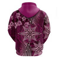 Vintage Tonga Tribal Ngatu Pattern Hoodie With Pacific Floral Pink Art LT9 - Polynesian Pride