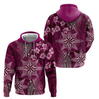 Vintage Tonga Tribal Ngatu Pattern Hoodie With Pacific Floral Pink Art LT9 - Polynesian Pride