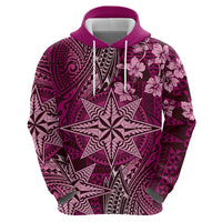 Vintage Tonga Tribal Ngatu Pattern Hoodie With Pacific Floral Pink Art LT9 - Polynesian Pride