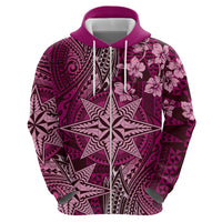 Vintage Tonga Tribal Ngatu Pattern Hoodie With Pacific Floral Pink Art LT9 - Polynesian Pride