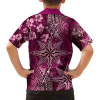 Vintage Tonga Tribal Ngatu Pattern Kid Hawaiian Shirt With Pacific Floral Pink Art LT9 - Polynesian Pride