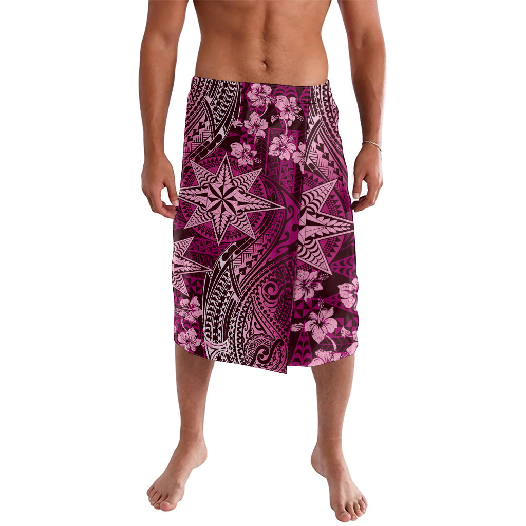 Vintage Tonga Tribal Ngatu Pattern Lavalava With Pacific Floral Pink Art LT9 Pink - Polynesian Pride