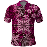 Vintage Tonga Tribal Ngatu Pattern Polo Shirt With Pacific Floral Pink Art LT9 Pink - Polynesian Pride