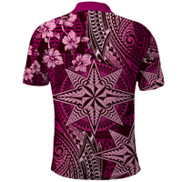 Vintage Tonga Tribal Ngatu Pattern Polo Shirt With Pacific Floral Pink Art LT9 - Polynesian Pride
