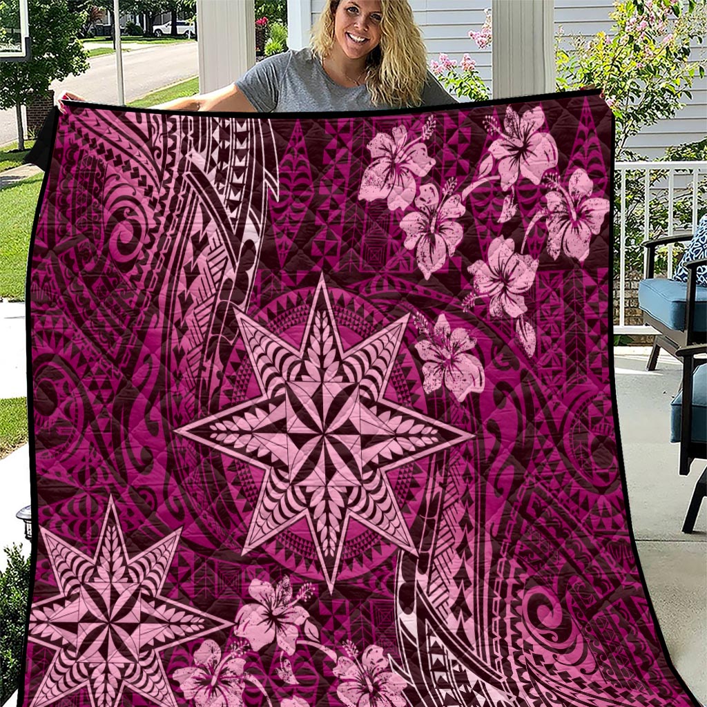 Vintage Tonga Tribal Ngatu Pattern Quilt With Pacific Floral Pink Art LT9 Pink - Polynesian Pride