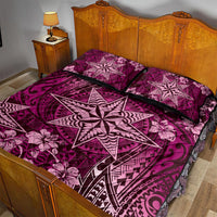 Vintage Tonga Tribal Ngatu Pattern Quilt Bed Set With Pacific Floral Pink Art LT9 - Polynesian Pride