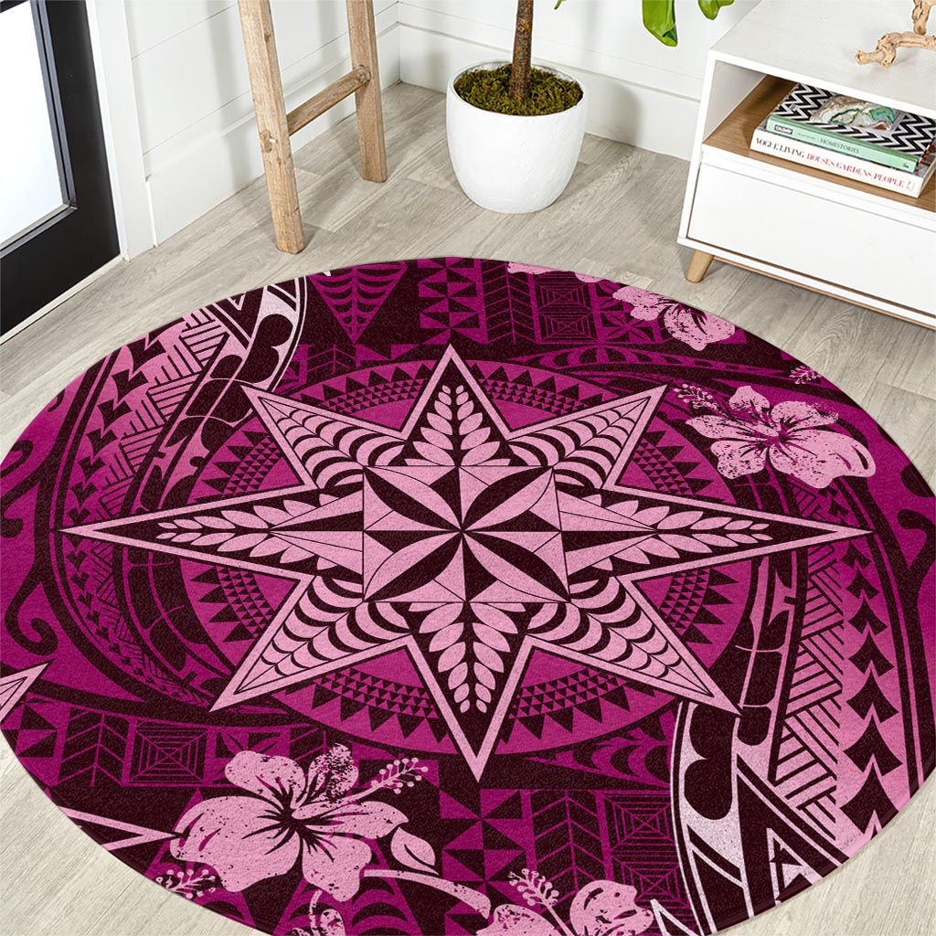 Vintage Tonga Tribal Ngatu Pattern Round Carpet With Pacific Floral Pink Art LT9 Pink - Polynesian Pride