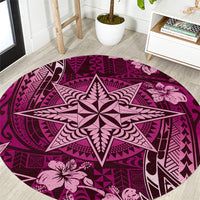 Vintage Tonga Tribal Ngatu Pattern Round Carpet With Pacific Floral Pink Art LT9 Pink - Polynesian Pride