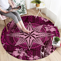 Vintage Tonga Tribal Ngatu Pattern Round Carpet With Pacific Floral Pink Art LT9 - Polynesian Pride