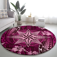 Vintage Tonga Tribal Ngatu Pattern Round Carpet With Pacific Floral Pink Art LT9 - Polynesian Pride