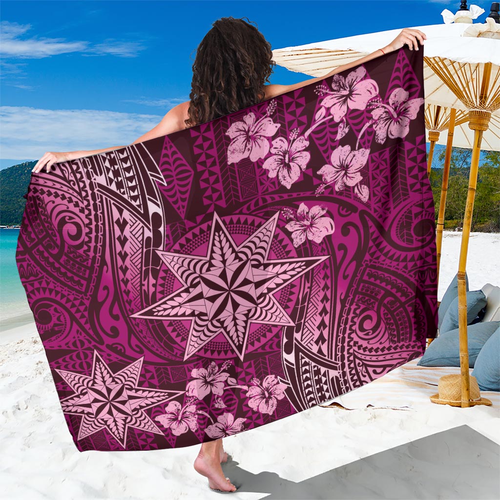 Vintage Tonga Tribal Ngatu Pattern Sarong With Pacific Floral Pink Art LT9 One Size 44 x 66 inches Pink - Polynesian Pride