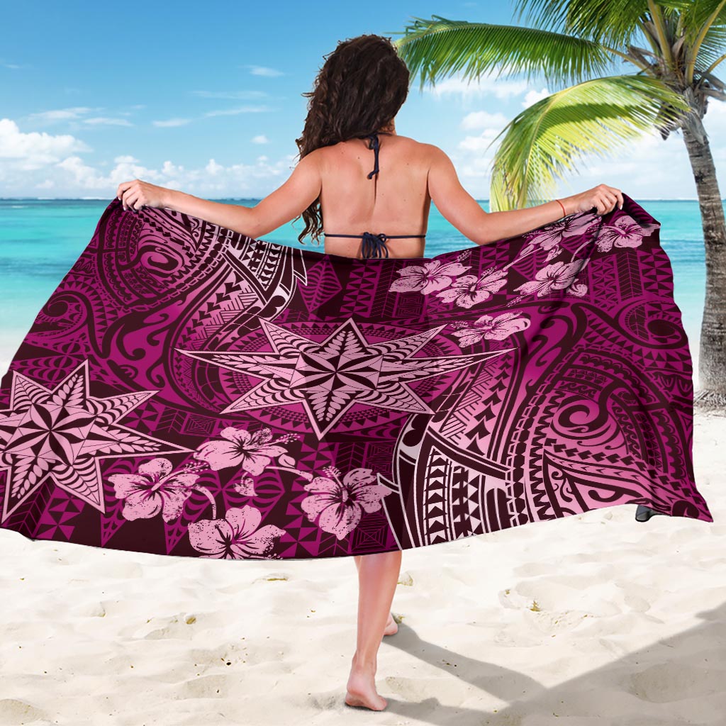 Vintage Tonga Tribal Ngatu Pattern Sarong With Pacific Floral Pink Art LT9 - Polynesian Pride