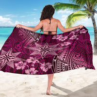 Vintage Tonga Tribal Ngatu Pattern Sarong With Pacific Floral Pink Art LT9 - Polynesian Pride