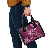 Vintage Tonga Tribal Ngatu Pattern Shoulder Handbag With Pacific Floral Pink Art LT9 - Polynesian Pride