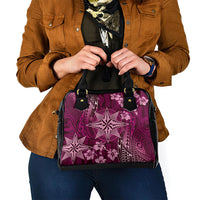 Vintage Tonga Tribal Ngatu Pattern Shoulder Handbag With Pacific Floral Pink Art LT9 - Polynesian Pride