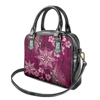 Vintage Tonga Tribal Ngatu Pattern Shoulder Handbag With Pacific Floral Pink Art LT9 - Polynesian Pride