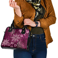 Vintage Tonga Tribal Ngatu Pattern Shoulder Handbag With Pacific Floral Pink Art LT9 - Polynesian Pride