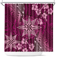 Vintage Tonga Tribal Ngatu Pattern Shower Curtain With Pacific Floral Pink Art LT9 Pink - Polynesian Pride