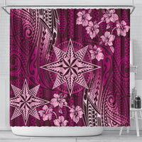 Vintage Tonga Tribal Ngatu Pattern Shower Curtain With Pacific Floral Pink Art LT9 - Polynesian Pride