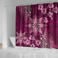 Vintage Tonga Tribal Ngatu Pattern Shower Curtain With Pacific Floral Pink Art LT9 - Polynesian Pride