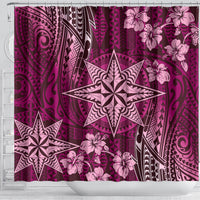 Vintage Tonga Tribal Ngatu Pattern Shower Curtain With Pacific Floral Pink Art LT9 - Polynesian Pride