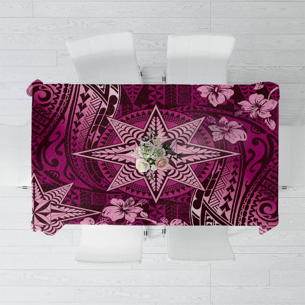 Vintage Tonga Tribal Ngatu Pattern Tablecloth With Pacific Floral Pink Art LT9 Pink - Polynesian Pride