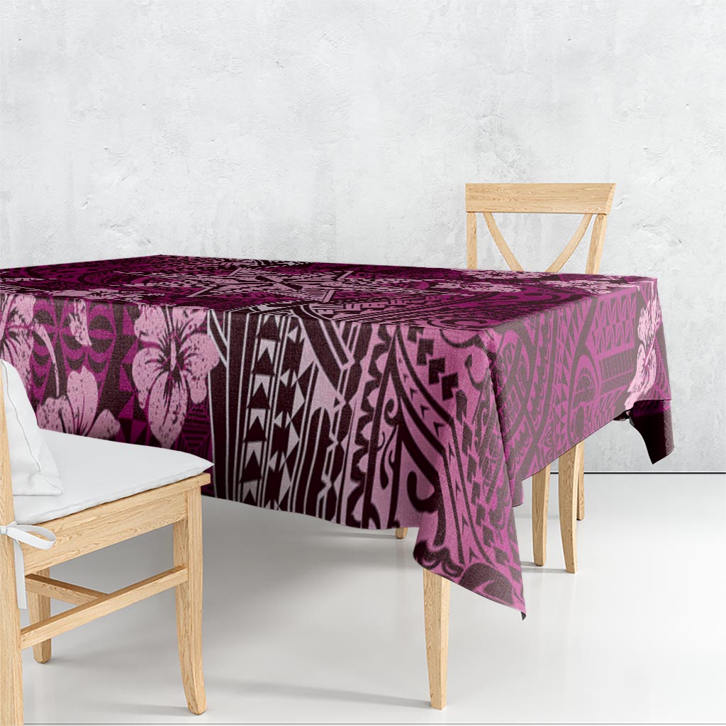 Vintage Tonga Tribal Ngatu Pattern Tablecloth With Pacific Floral Pink Art LT9 - Polynesian Pride