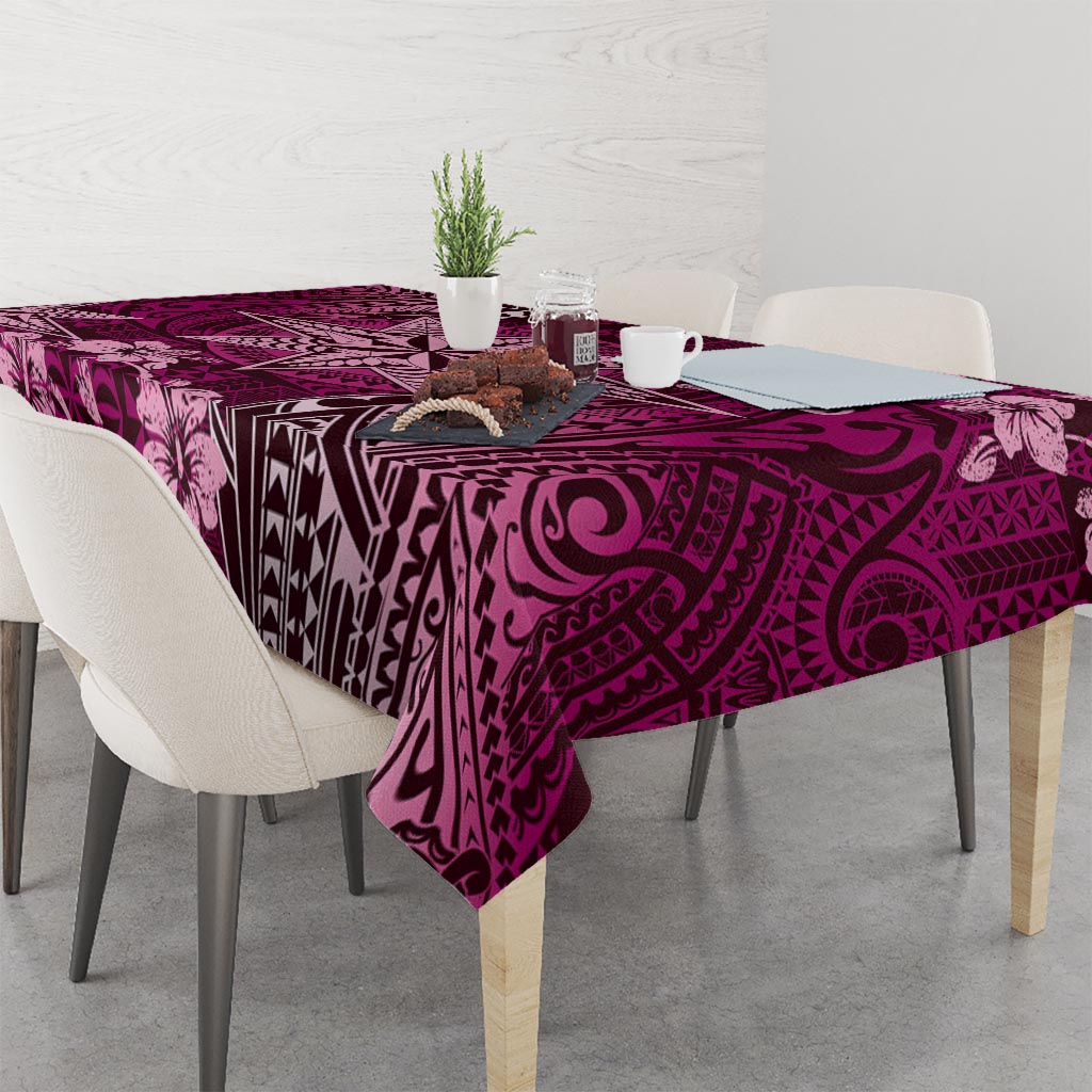 Vintage Tonga Tribal Ngatu Pattern Tablecloth With Pacific Floral Pink Art LT9 - Polynesian Pride