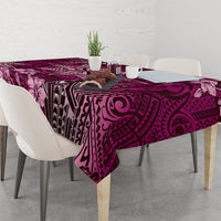 Vintage Tonga Tribal Ngatu Pattern Tablecloth With Pacific Floral Pink Art LT9 - Polynesian Pride