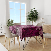 Vintage Tonga Tribal Ngatu Pattern Tablecloth With Pacific Floral Pink Art LT9 - Polynesian Pride