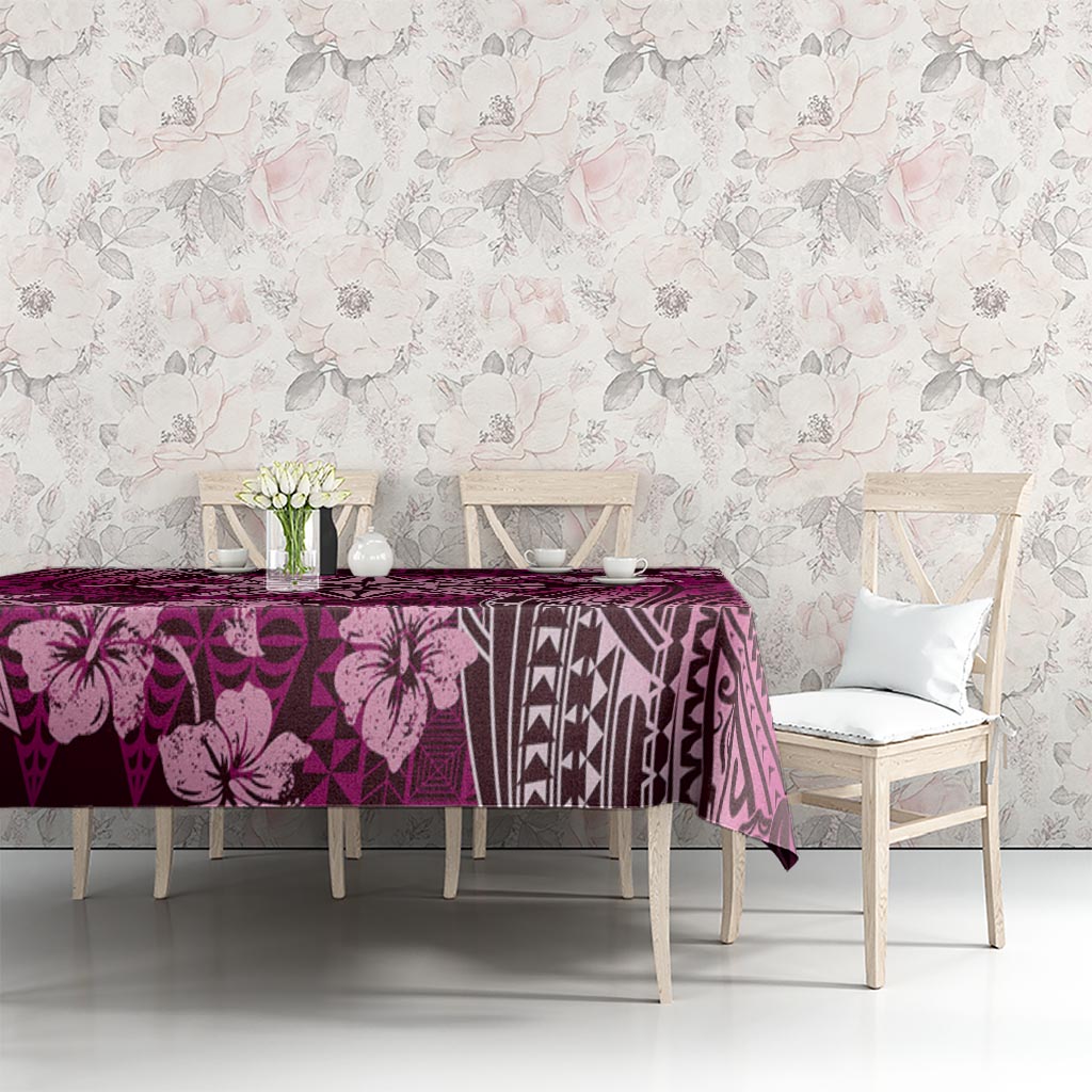 Vintage Tonga Tribal Ngatu Pattern Tablecloth With Pacific Floral Pink Art LT9 - Polynesian Pride