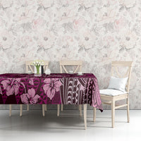 Vintage Tonga Tribal Ngatu Pattern Tablecloth With Pacific Floral Pink Art LT9 - Polynesian Pride
