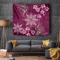 Vintage Tonga Tribal Ngatu Pattern Tapestry With Pacific Floral Pink Art LT9 - Polynesian Pride