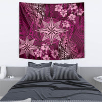 Vintage Tonga Tribal Ngatu Pattern Tapestry With Pacific Floral Pink Art LT9 - Polynesian Pride