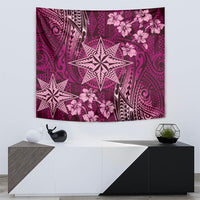 Vintage Tonga Tribal Ngatu Pattern Tapestry With Pacific Floral Pink Art LT9 - Polynesian Pride