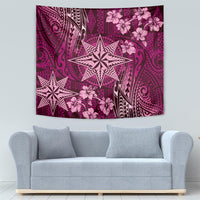 Vintage Tonga Tribal Ngatu Pattern Tapestry With Pacific Floral Pink Art LT9 - Polynesian Pride