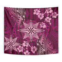 Vintage Tonga Tribal Ngatu Pattern Tapestry With Pacific Floral Pink Art LT9 - Polynesian Pride