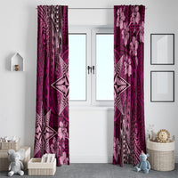 Vintage Tonga Tribal Ngatu Pattern Window Curtain With Pacific Floral Pink Art LT9 - Polynesian Pride
